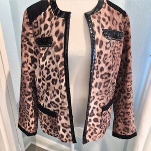 Chico’s Leopard-Animal Print Jacket/ Blazer Size 2-12 Patent Leather Trim